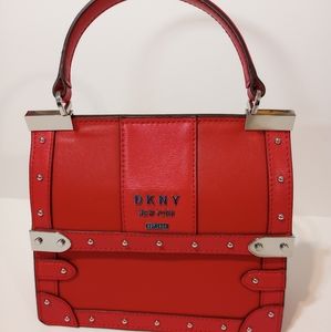 DKNY New York Red Leather Top Handle Studded Satchel